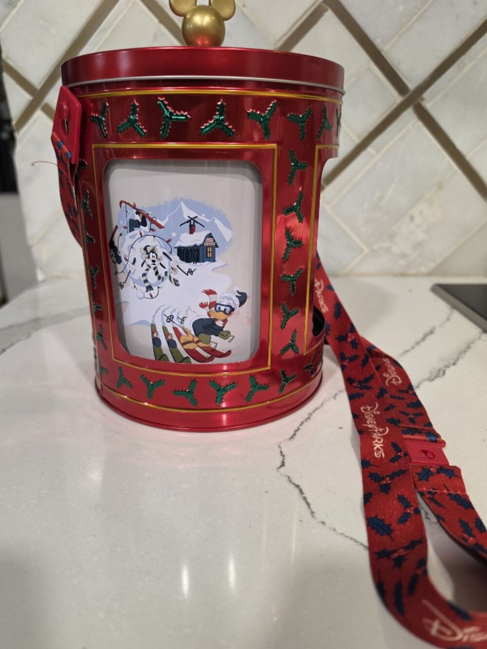 Disney Parks Holiday popcorn tin With Mickey & Friends Design music box